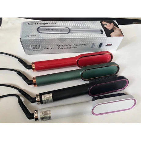 Professional Electric Hair Straightener Brush Heated Comb Straight & Curly Styling Tool