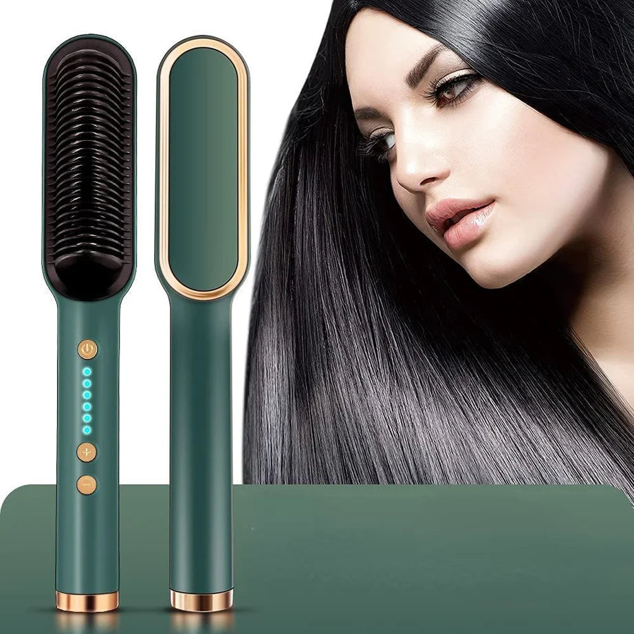 Professional Electric Hair Straightener Brush Heated Comb Straight & Curly Styling Tool