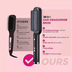 Professional Electric Hair Straightener Brush Heated Comb Straight & Curly Styling Tool